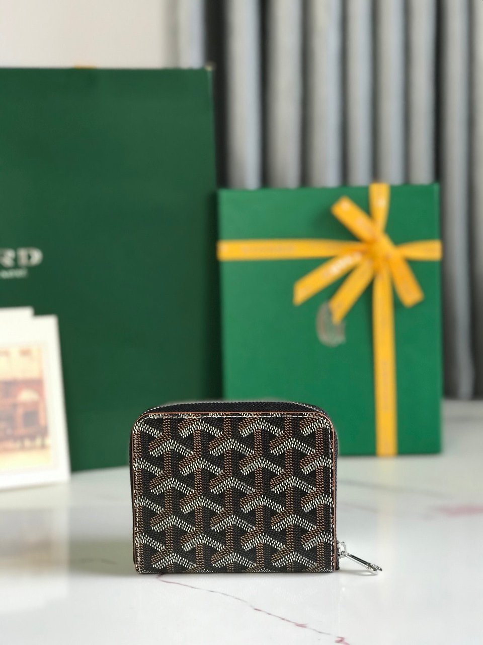 Goyard Matignon Mini Wallet 11 Cm Black Goyardine Canvas And Tan Calfskin view 6