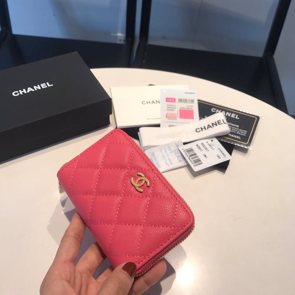 Chanel Zipped Caviar Purse 11 Red Pink Calfskin Gold Icon view 7