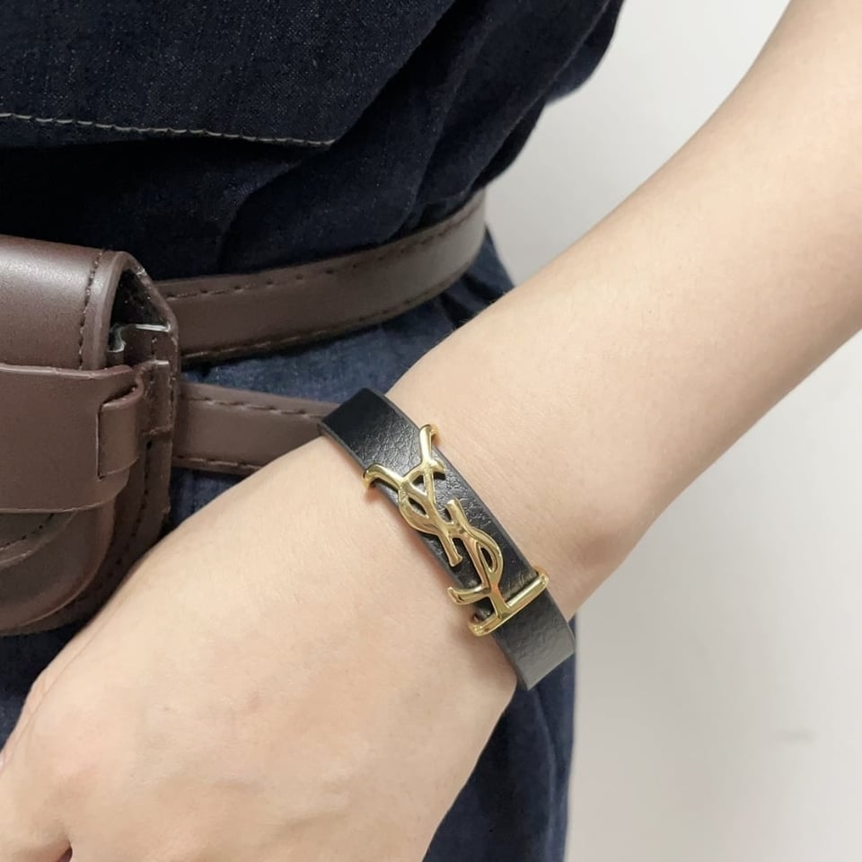 Saint Laurent Ysl Opyum Leather Bracelet Black view 7