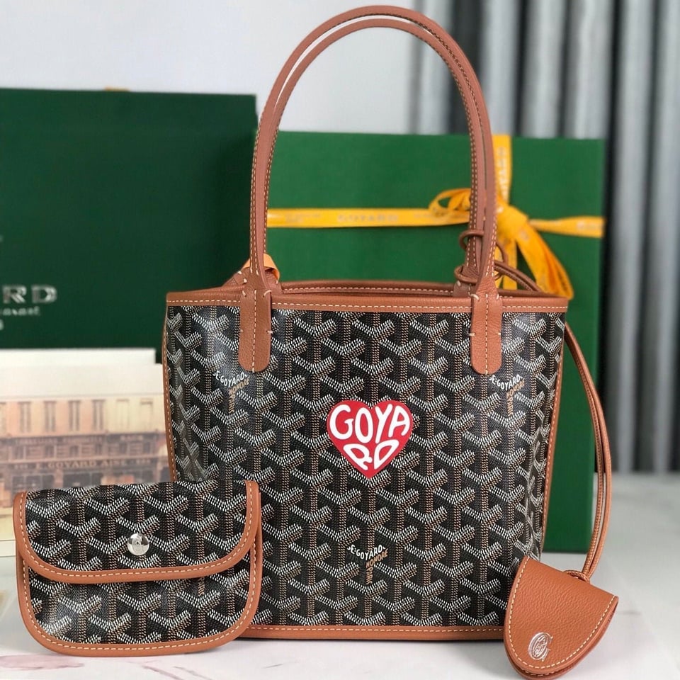 Goyard Anjou Mini Bag 20 Cm Tan Calfskin And Black Goyardine Canvas view 2