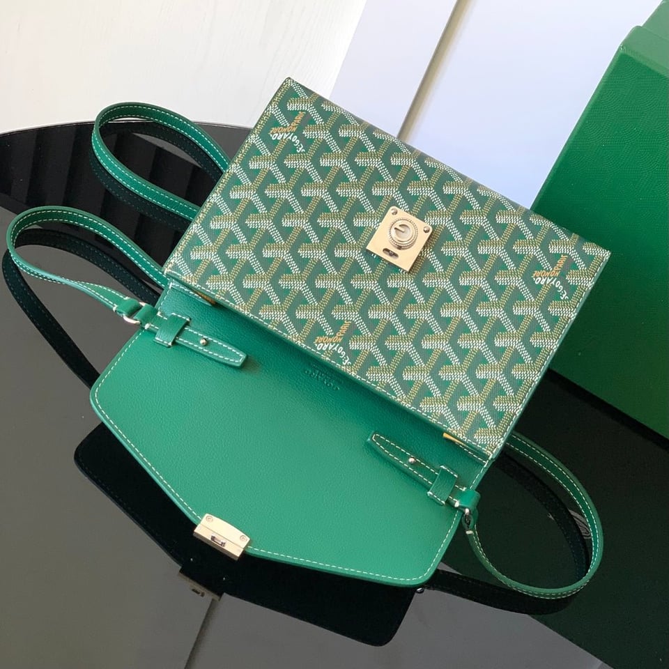 Goyard Chypre Wallet-Pouch 21 Cm Green Goyardine Canvas And Calfskin view 8