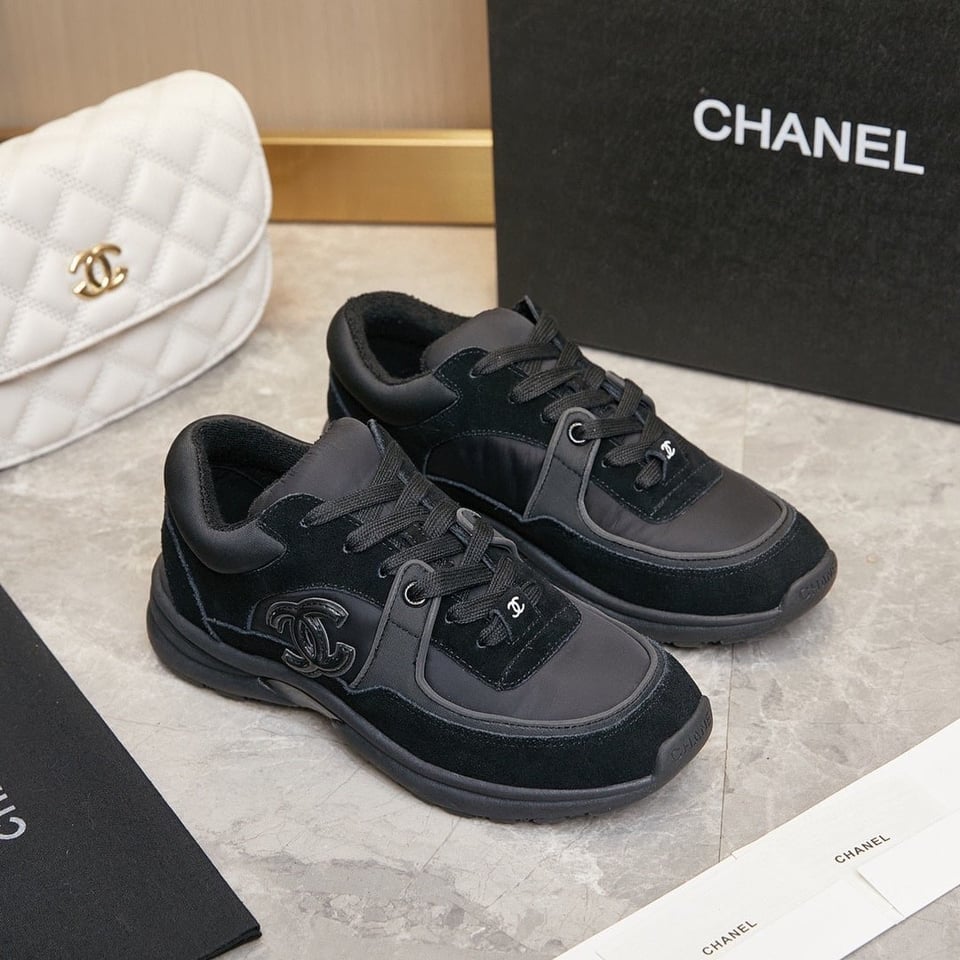 Chanel Suede Reflective Sneakers Black view 9