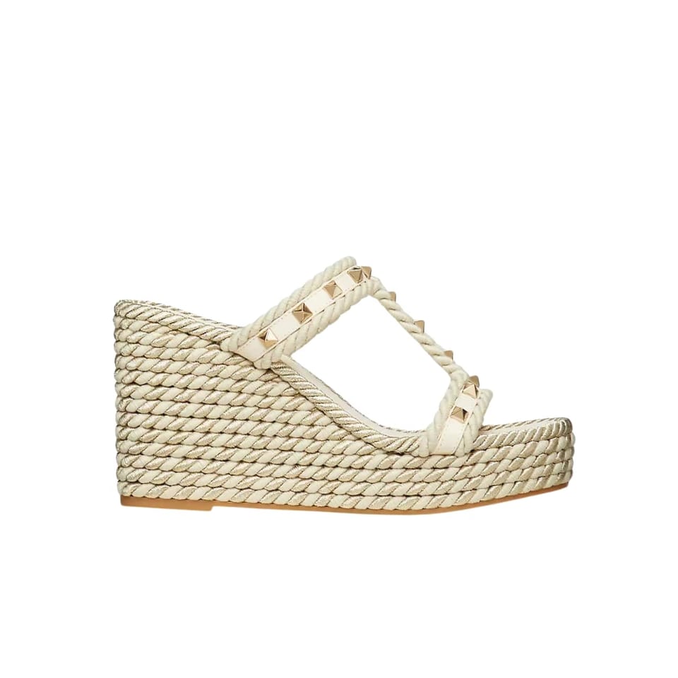 Valentino Rockstud Laminated Nappa Wedge Sandal Natural 4W2S0Gi5Dym Ybs