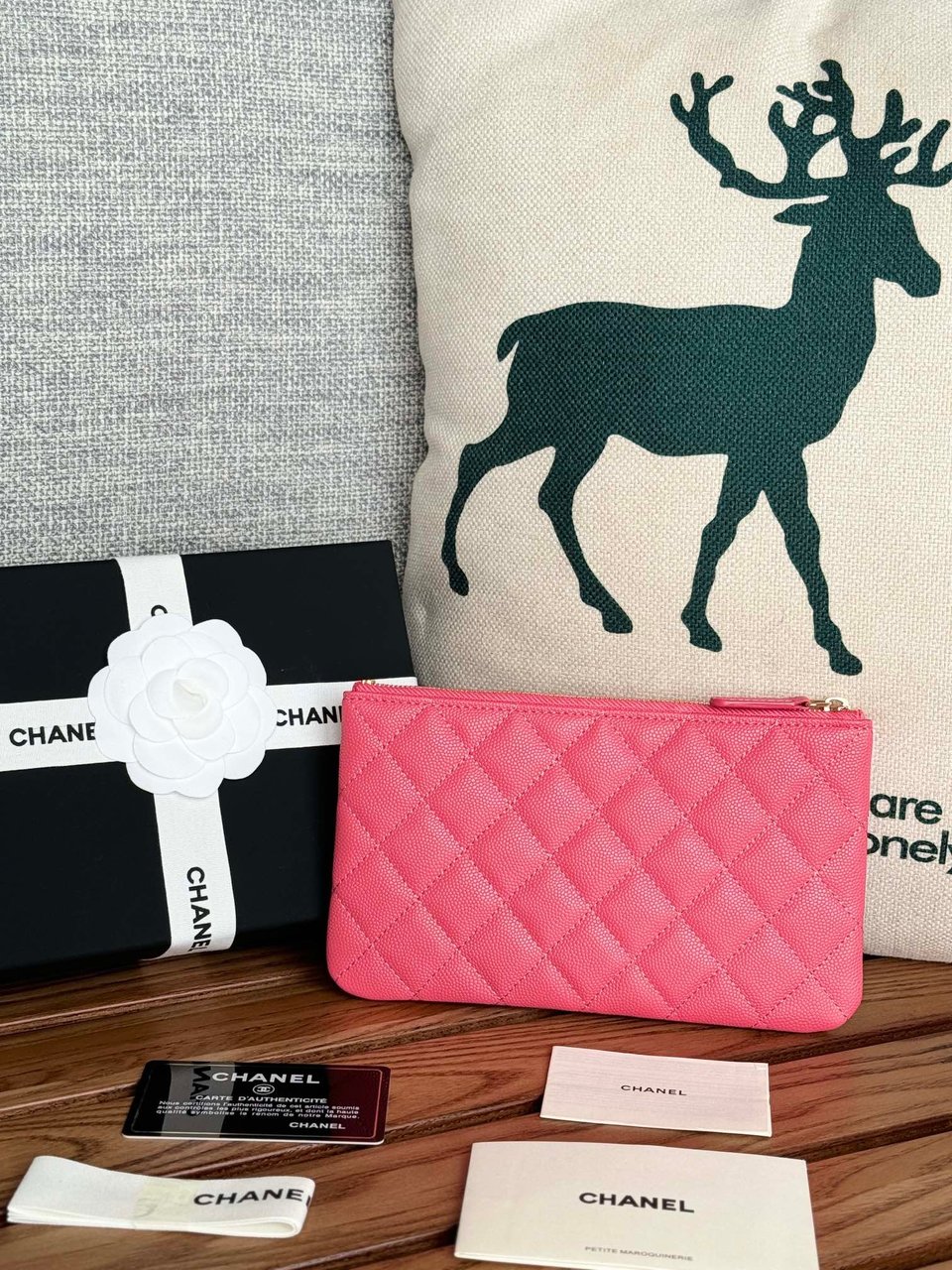 Chanel Zipped Wallet 20Cm Dark Pink Quilted Caviar Gold Hardware view 7