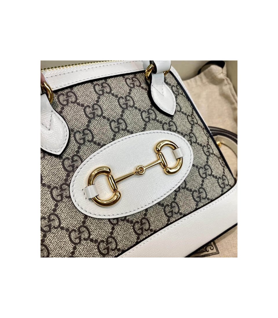 Gucci Horsebit 1955 Mini Top Handle Bag In White GG Supreme Canvas 20cm/ 7.9in view 13