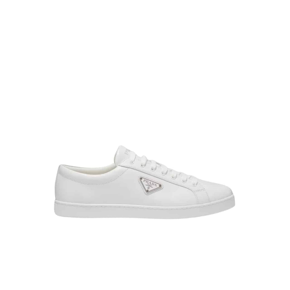 Prada Logo Sneakers In Brushed Leather White view 2
