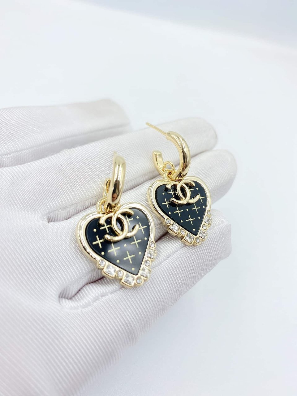 Chanel Black Heart Earrings view 2