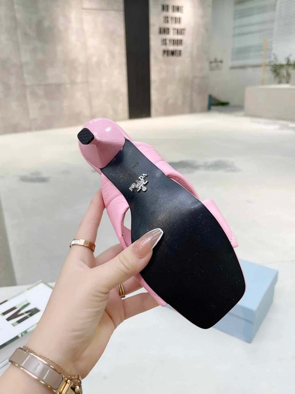 Prada Quilted Leather Mule Pink view 4