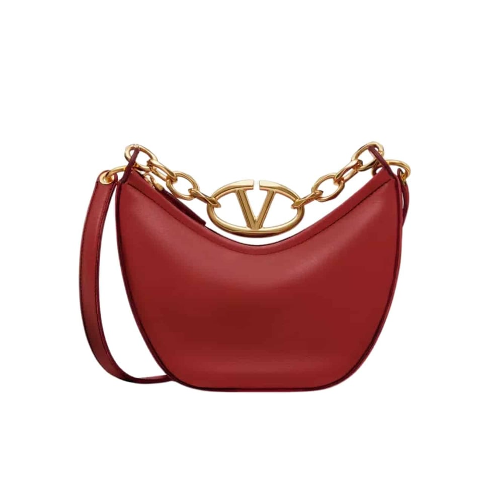 Valentino Garavani Vlogo Moon Medium Grainy Hobo Bag With Chain Dark Red 29Cm 5W2B0N59Jdk Y9Q view 2