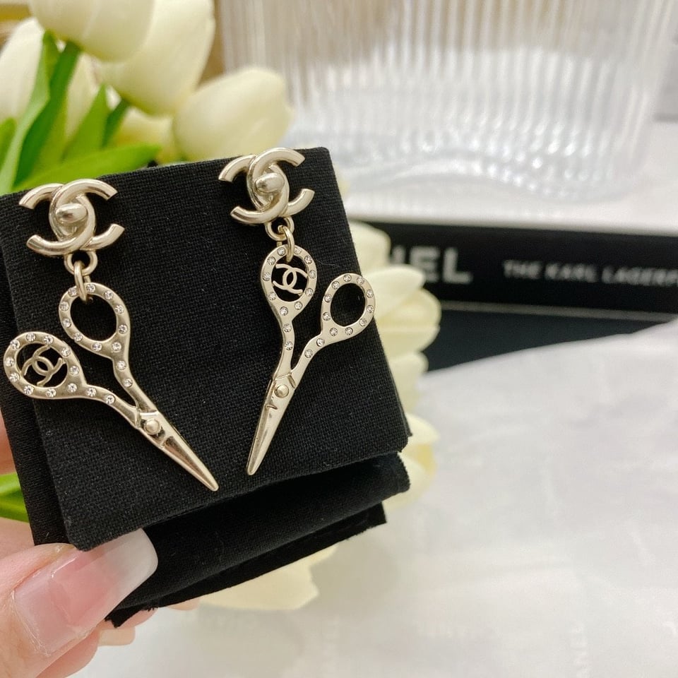 Chanel Cc Lock Crystal Scissors Drop Earrings view 3