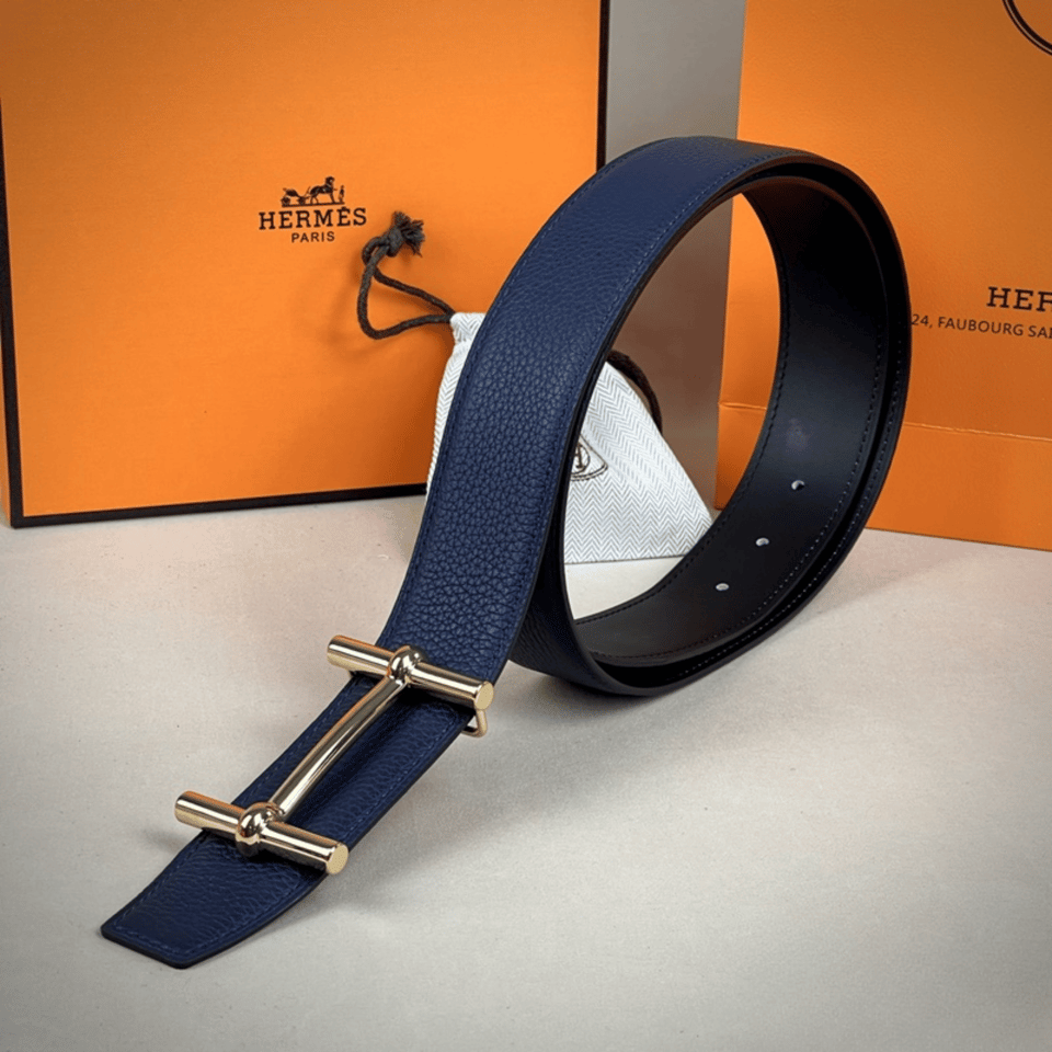 Hermes Like Auth Branded Navy 32mm Belt For Men view 4
