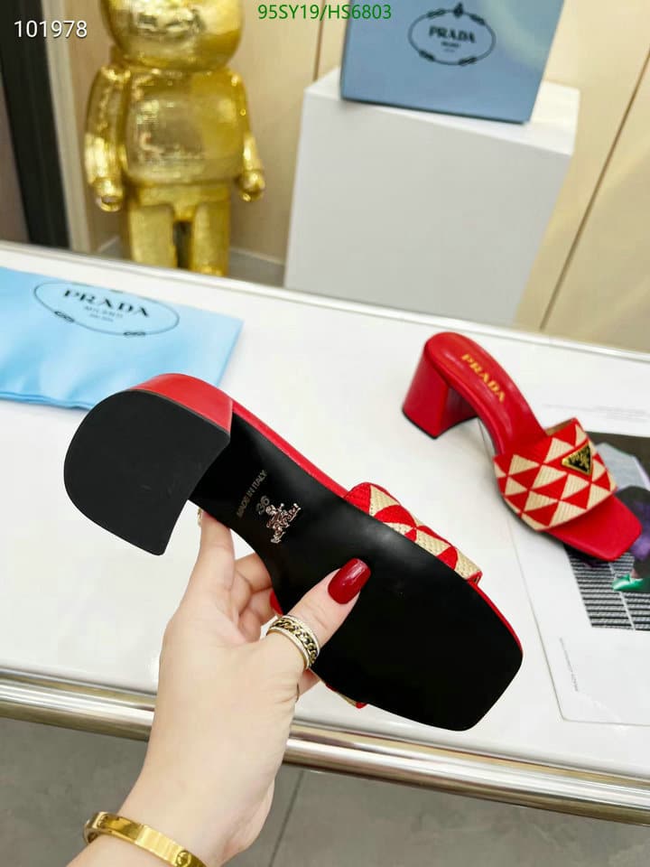 Prada Triangolo Jacquard Mules Red view 8