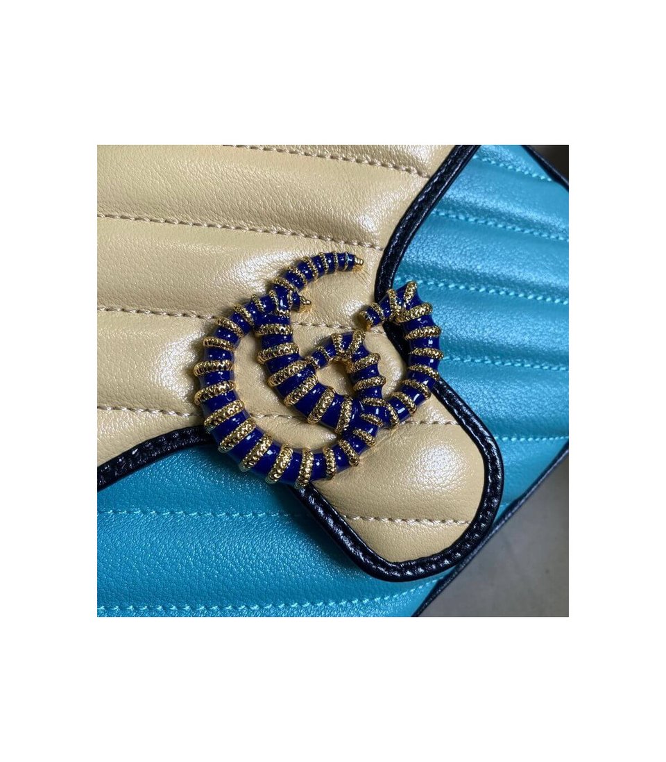 Gucci GG Marmont Mini Bag Butter and Pastel Blue Leather view 7