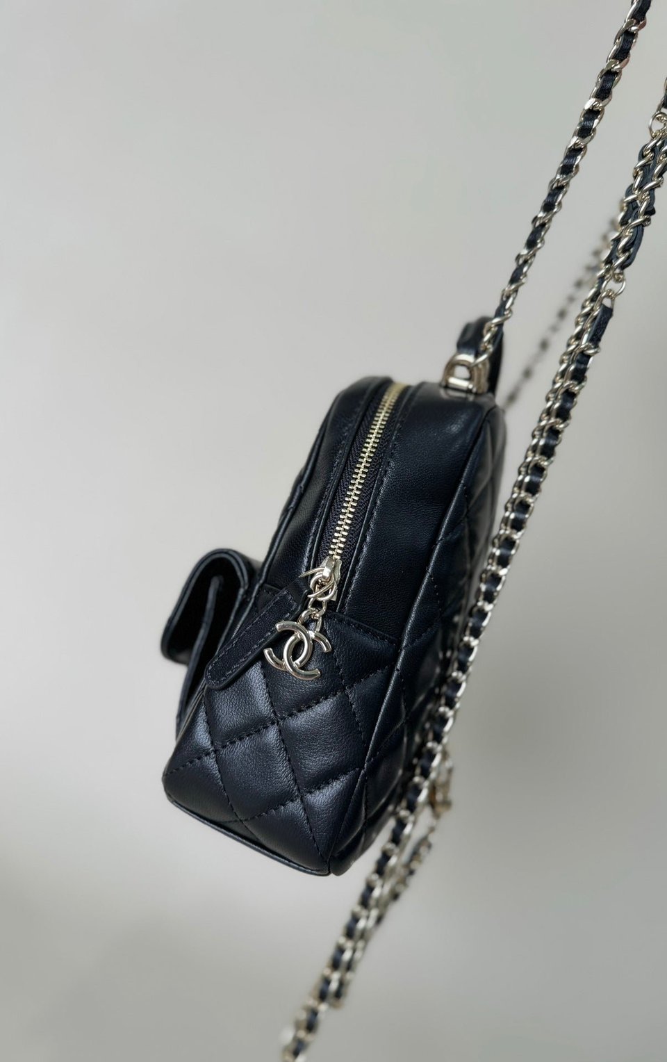 Chanel Mini 18 Backpack Black Lambskin Light Gold Hardware view 7