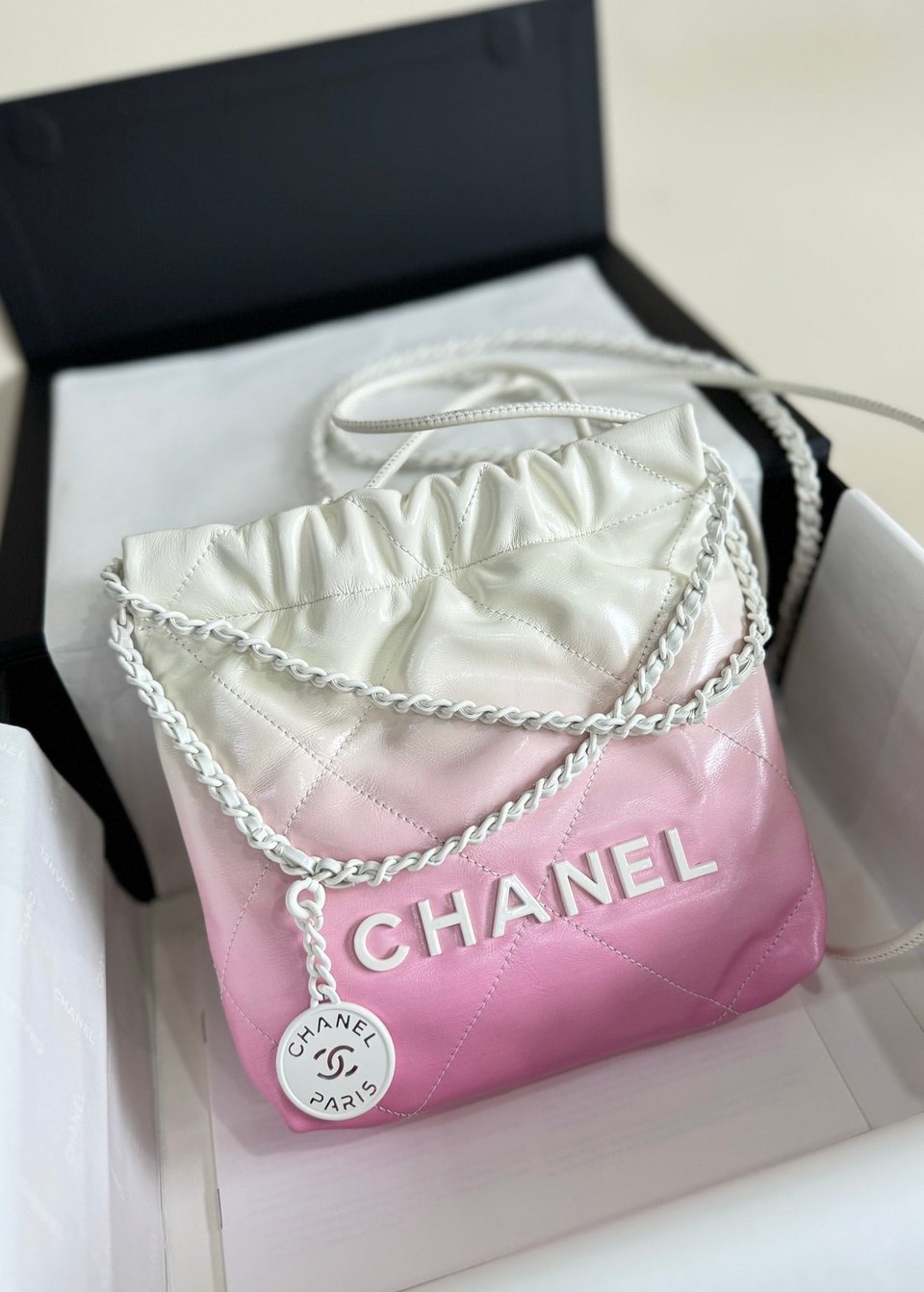Chanel Hobo Mini 20Cm Pink White Lambskin view 8