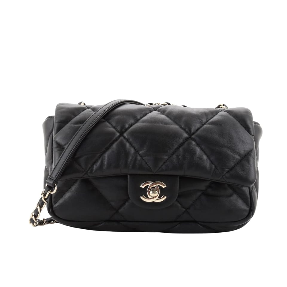 Chanel Puffy Bubbly Cc Flap Bag Quilted Medium Black 22.9Cm/9in