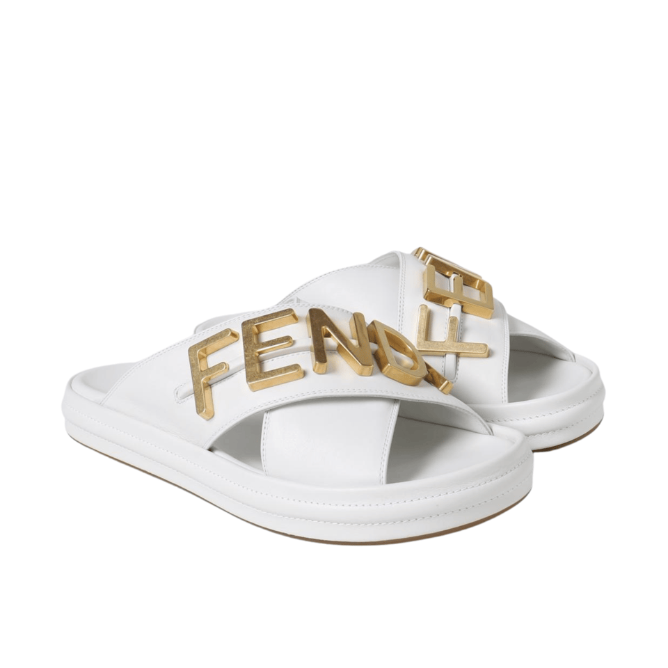 Fendi Fendigraphy Leather Slides White view 2