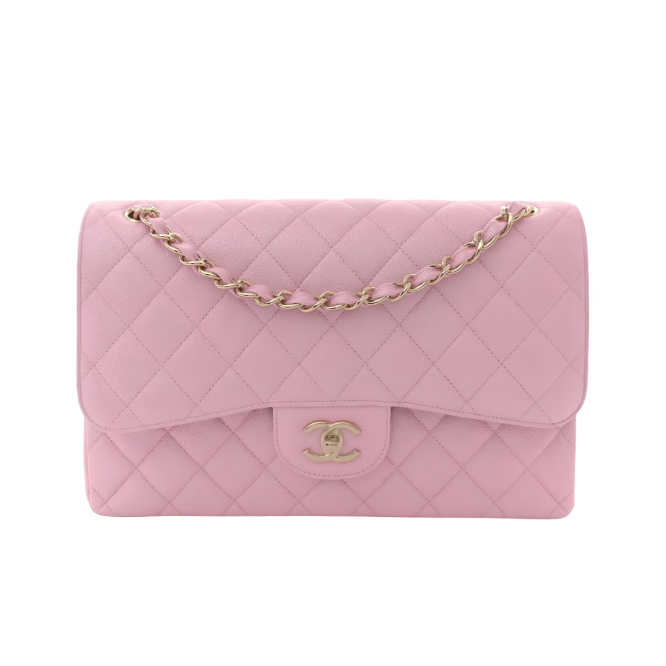 Chanel Classic Medium Double Flap Bag Grained Calfskin Light Pink Gold Hardware 25.5cm/10in