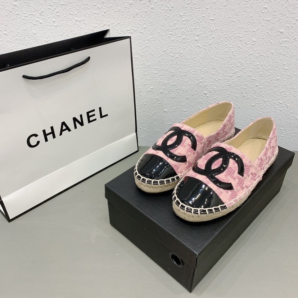 Chanel Tweed Patent Cc Espadrilles Slip On Pink Black view 7