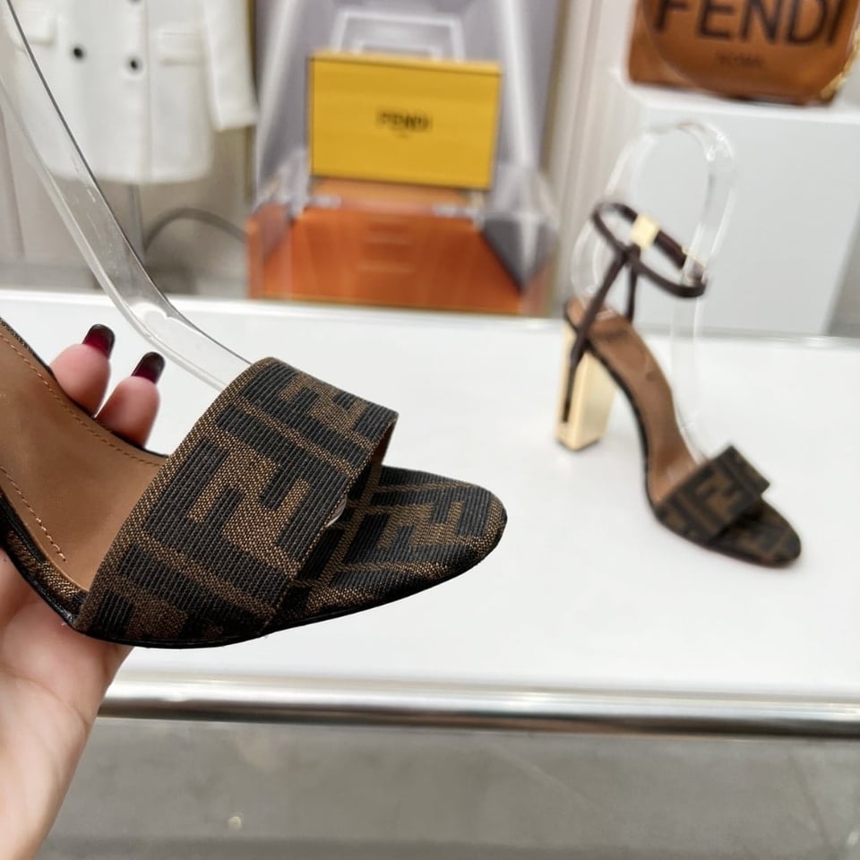 Fendi Delfina Ff Jacquard Medium Heeled Sandals Brown 8X8663Ajzff1D1C view 4
