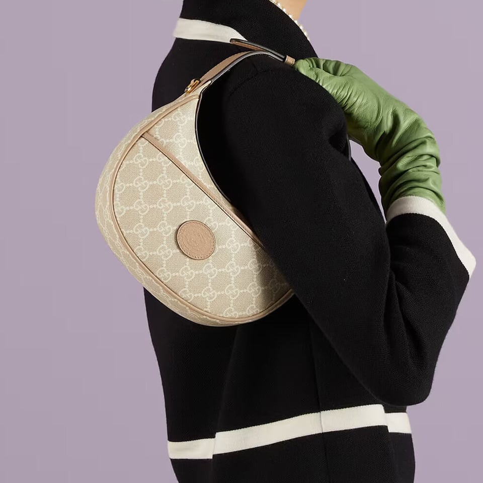 Gucci Half-Moon-Shaped Mini Bag with Interlocking G Oatmeal view 5