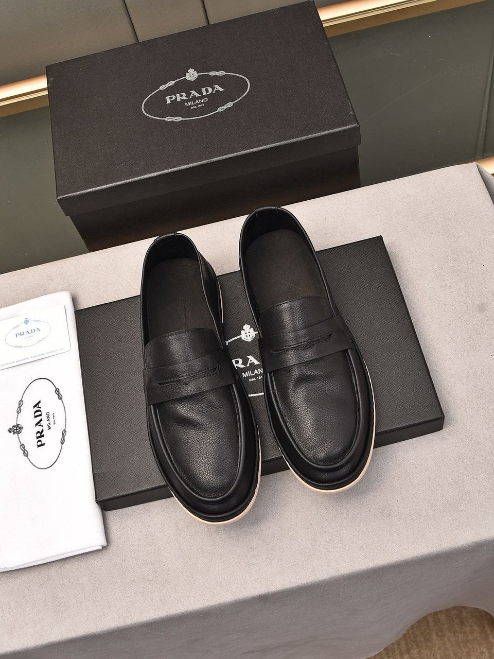 Prada Men’S Flat Loafers Leather Black view 8