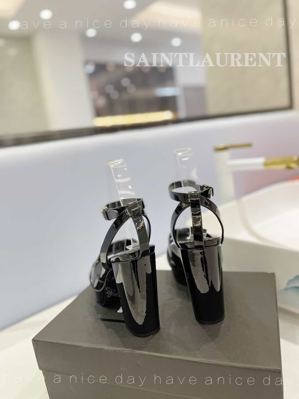 Saint Laurent Tribute Platform Sandals In Patent Leather Black view 9