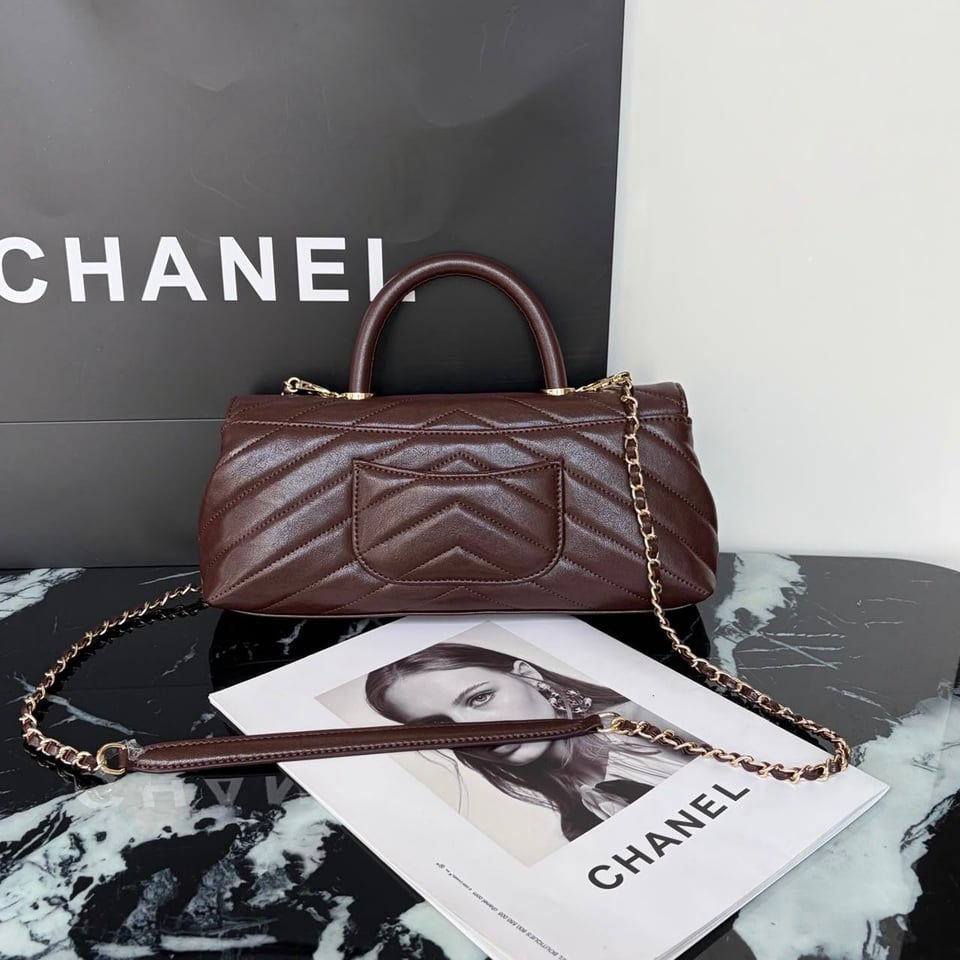 Chanel Maxi Flap Bag With Top Handle 31cm/12.2in Brown AS6091 view 9