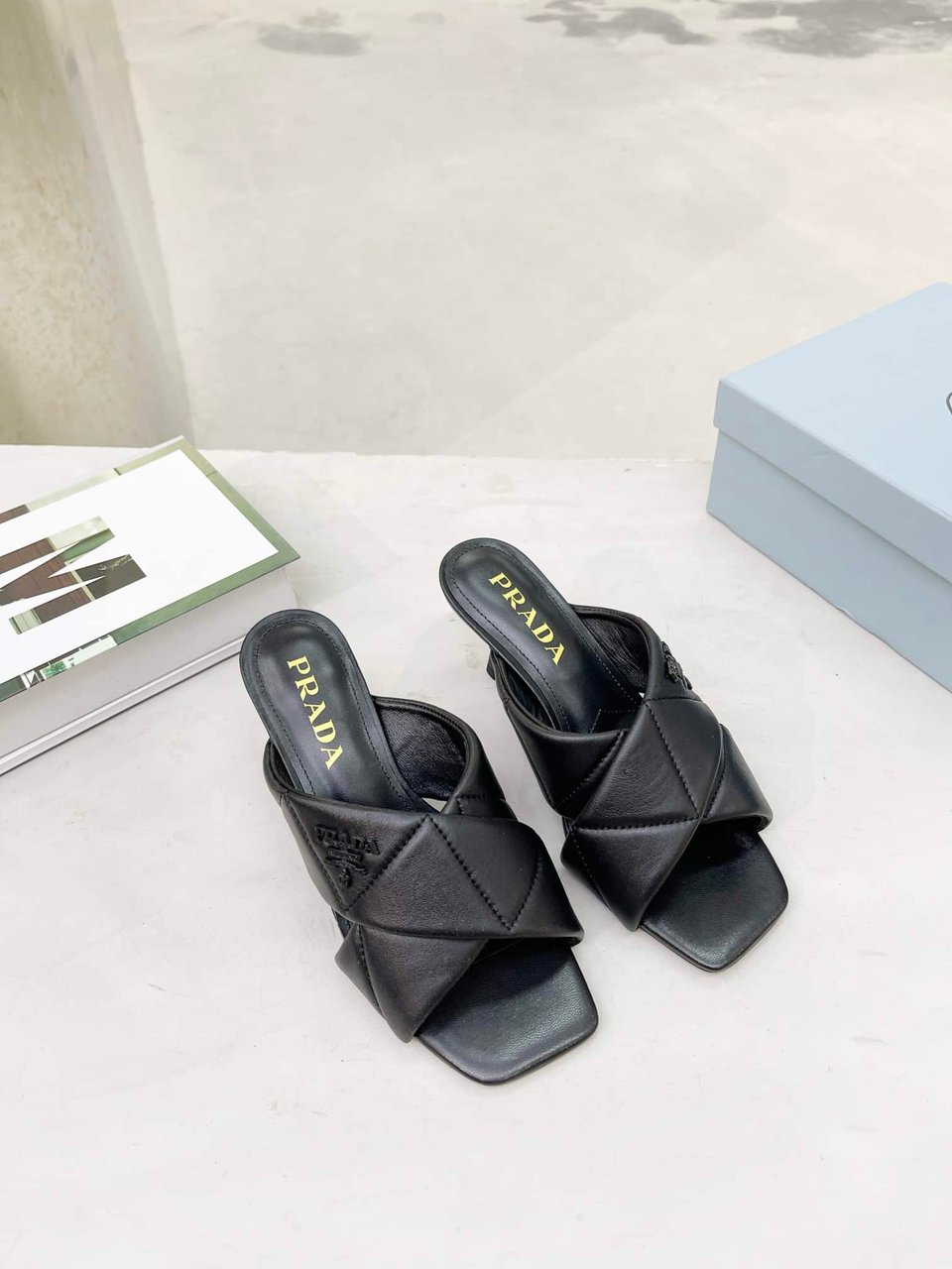 Prada Black Quilted Leather Mule view 8