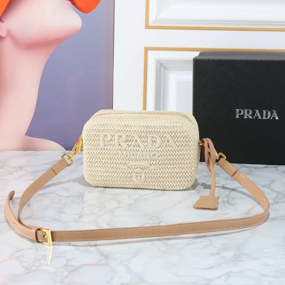 Prada Raffia Crochet Shoulder Bag Natural 20Cm view 3