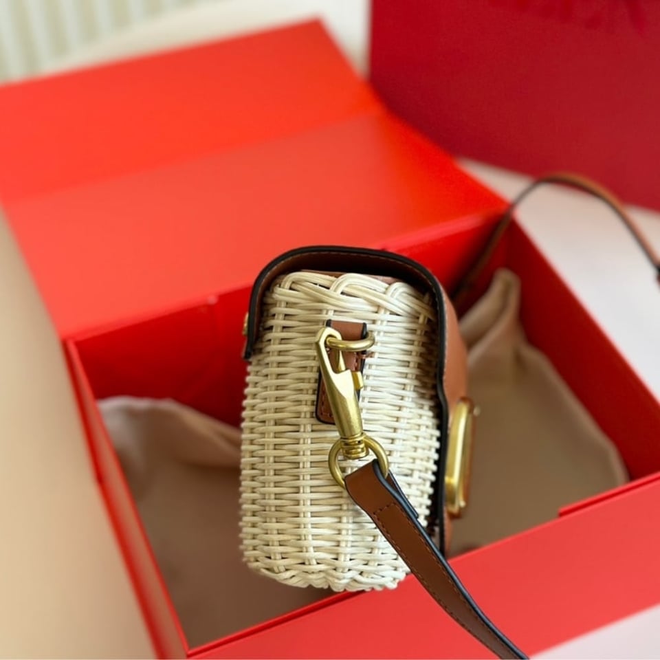 Valentino Loco Vlogo Flap Straw Shoulder Bag Brown 18Cm view 10