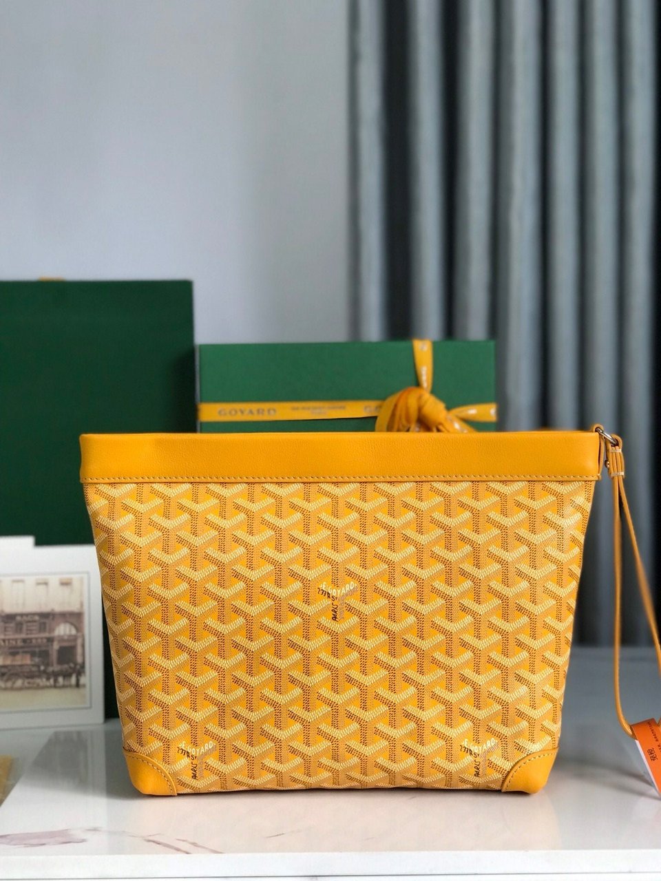 Goyard Conti Pouch 24 Cm Yellow Lambskin And Goyardine Canvas view 9
