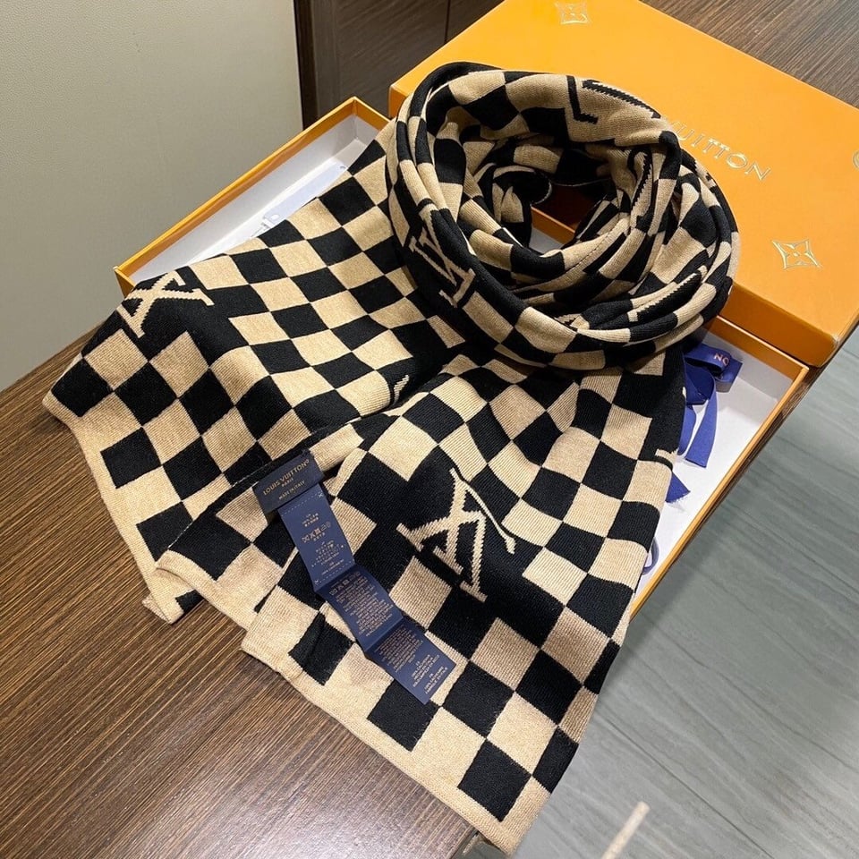 Louis Vuitton Monogram Cashmere Jacquard Scarf Beige-Black For Women 200cm view 2