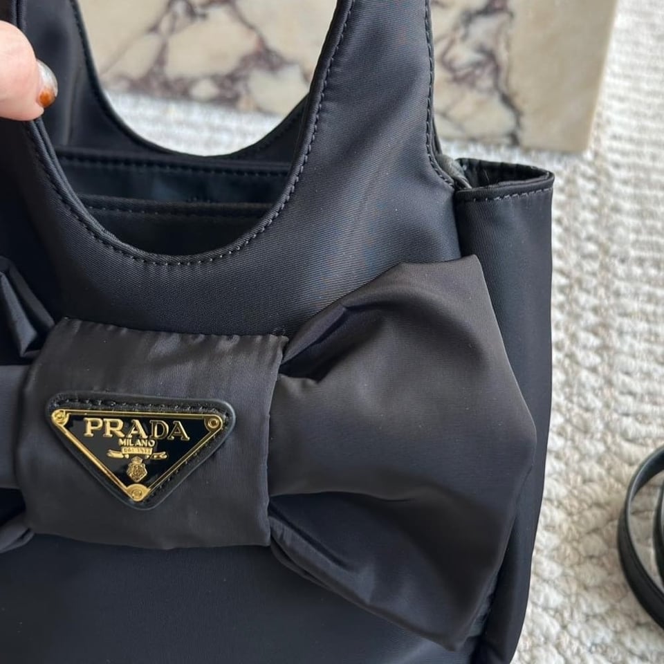 Prada Re Nylon And Nappa Leather Mini Bag With Bow Black 20Cm view 7