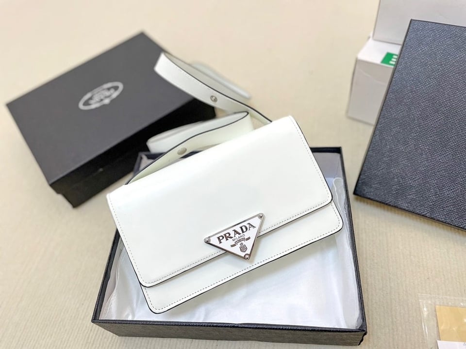 Prada Emblème Brushed-Leather Bag White 24cm view 4