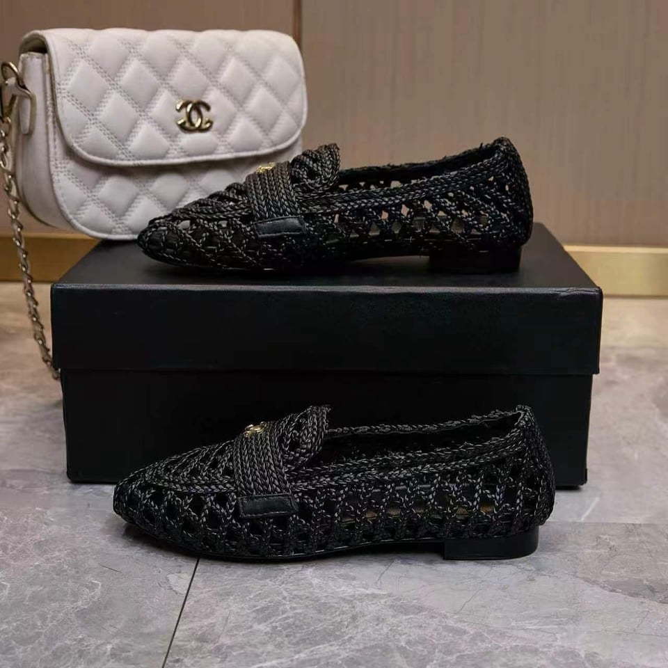 Chanel Braided Woven Loafers CC Logo Black Fabric G39852 view 9