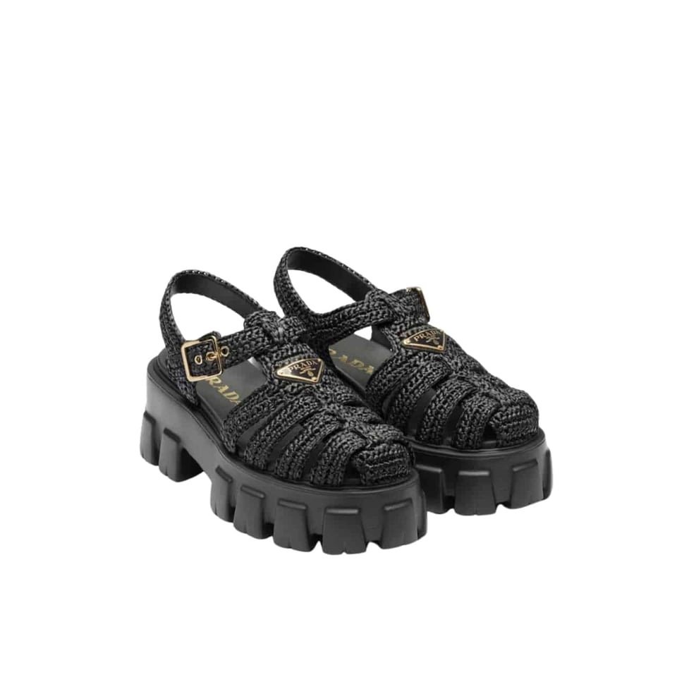 Prada Monolith Crochet Sandals Black view 2