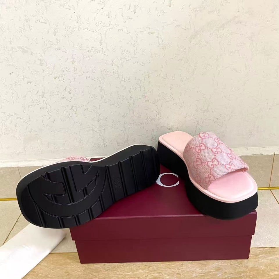 Gucci Flatform Slide Sandal Pink GG Canvas ‎A0034R For Women view 6