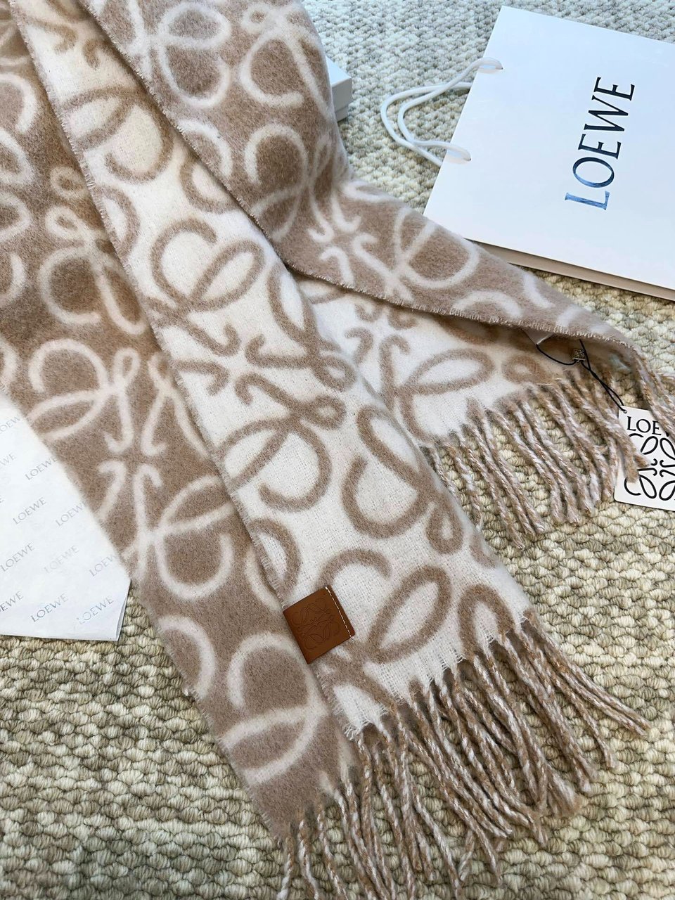 Loewe Mohair Scarf Anagram Beige For Women 186cm view 3