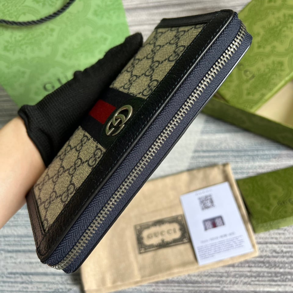 Gucci Ophidia GG Zip Around Wallet Beige With Red and Dark Blue Stripes With Silver Hardware 8in/19cm For Men view 7
