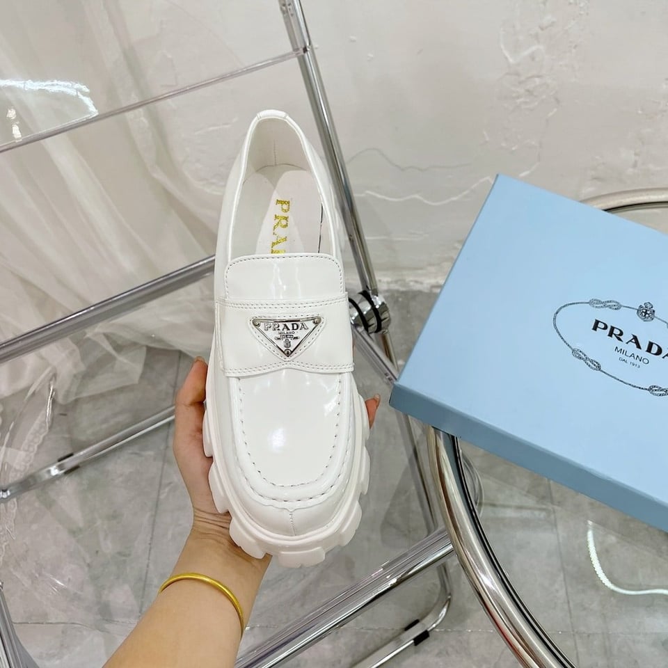 Prada Monolith Brushed White Leather Loafers 2De129B4Lf0009 view 3
