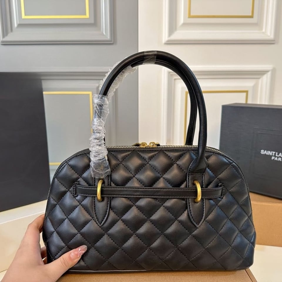 Saint Laurent Quilted Bowling Bag In Black 31Cm view 4