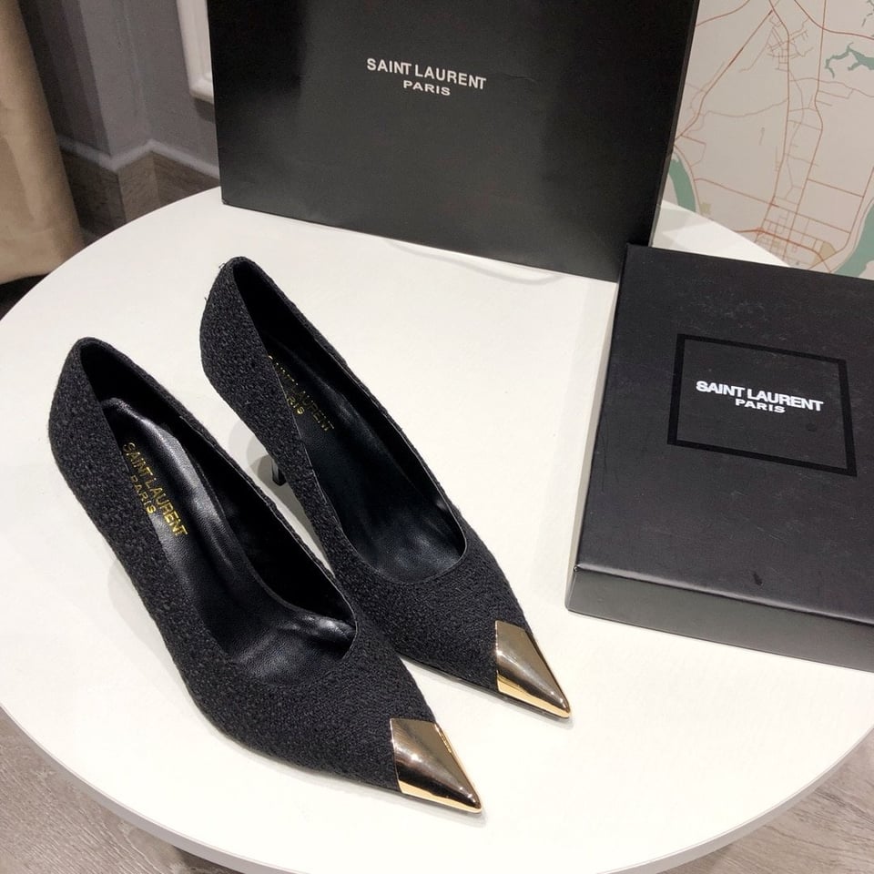 Saint Laurent Vesper Leather Trimmed Boucl? Pumps Black view 11