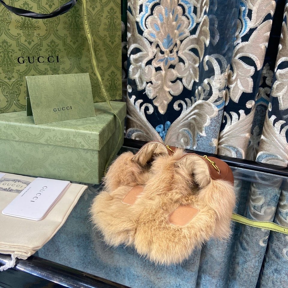 Gucci Princetown Furlined Leather Slippers In Brown view 7