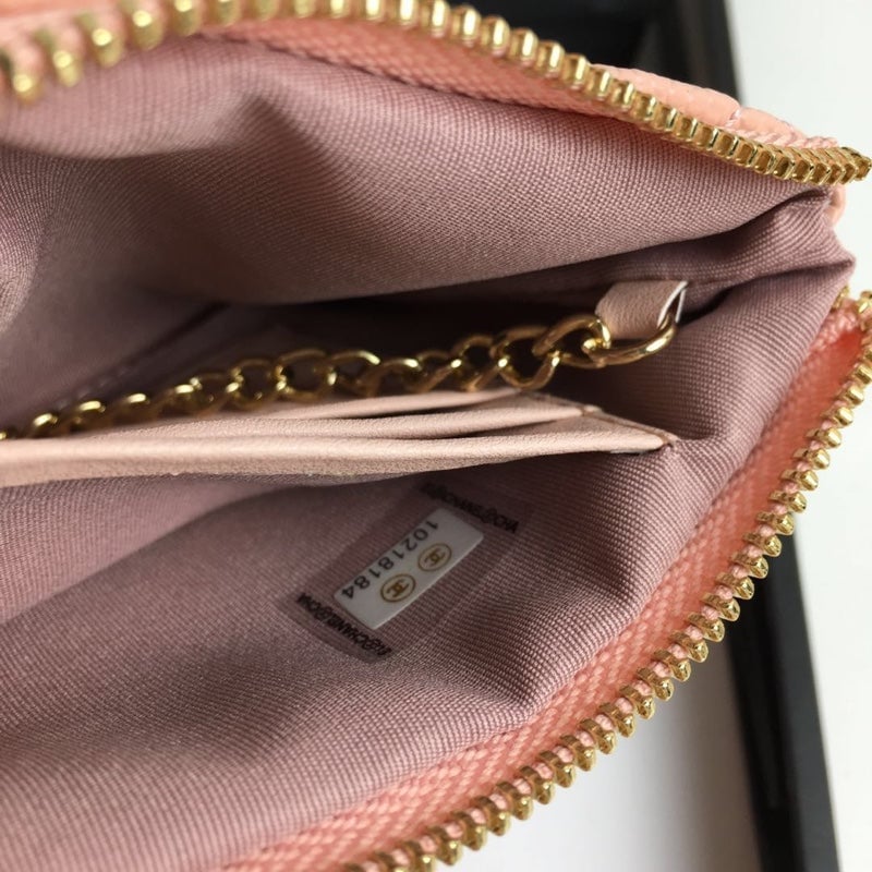 Chanel Classic Small Zipped Pouch 15 Pale Pink Calfskin Gold Icon view 5