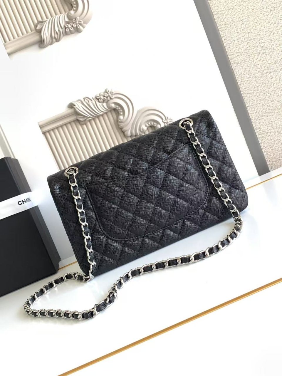 Chanel Classic Flap Bag 25 cm Black – Silver Tone Hardware A01112 view 11