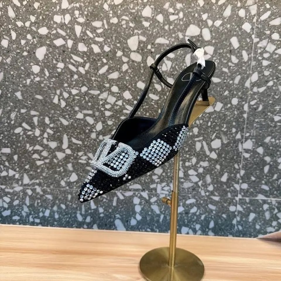 Valentino Vlogo Signature Back Strap Crystal High Heels Black view 4