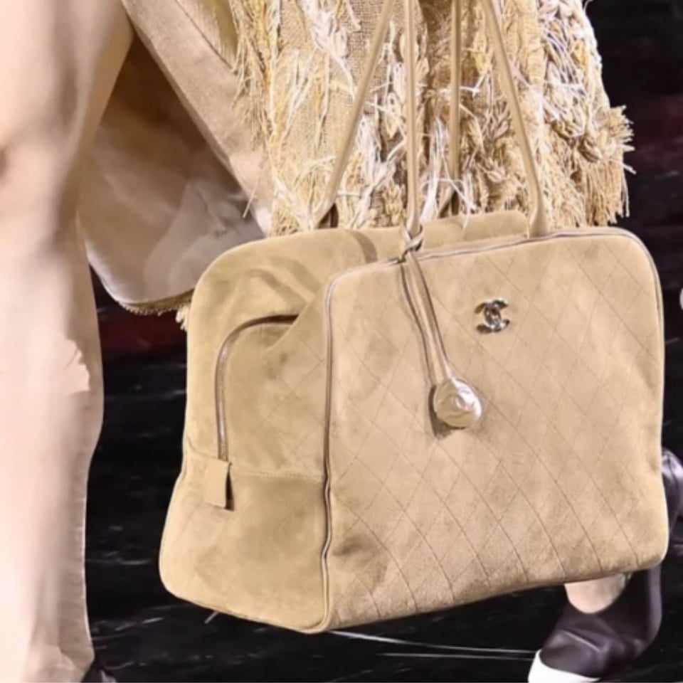 Chanel Maxi Bowling Bag Calfskin Suede, Calfskin Leather &amp; Gold-tone Metal Dark Beige 42cm/16.5in AS6212 view 2