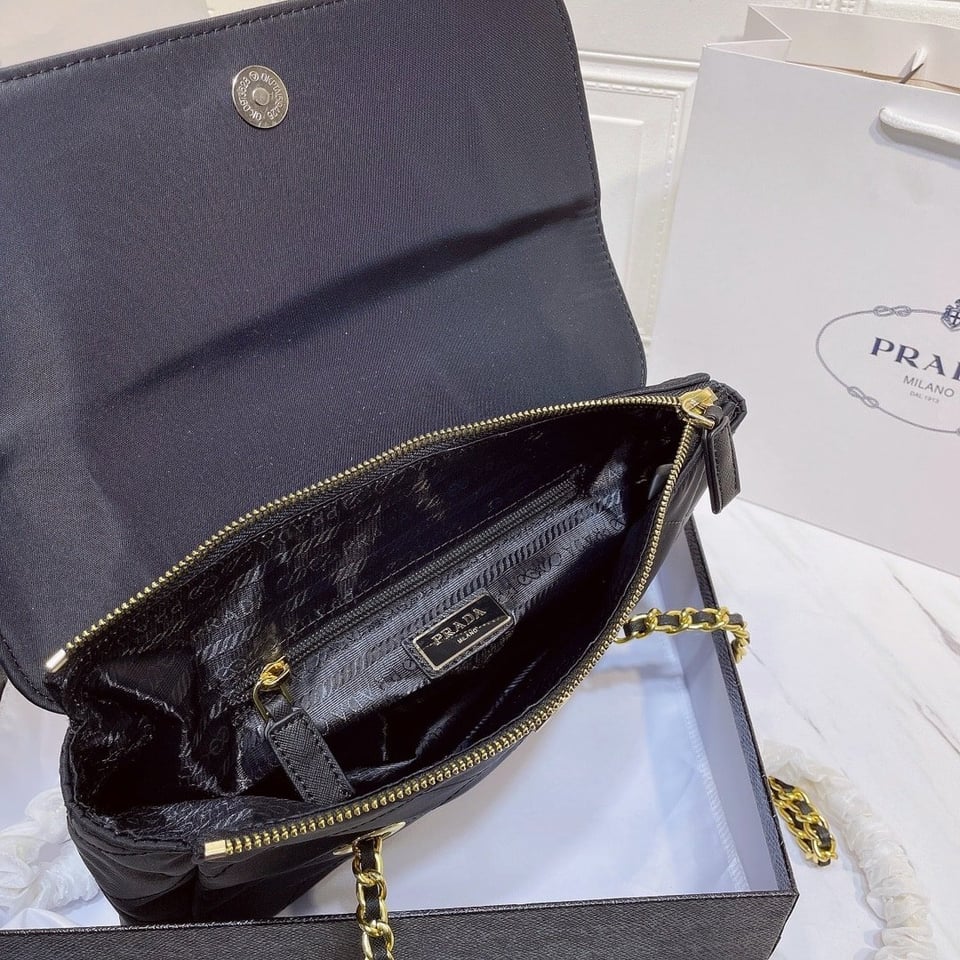 Prada Black Quilted Nylon Vintage Shoulder Bag Black 28Cm view 8