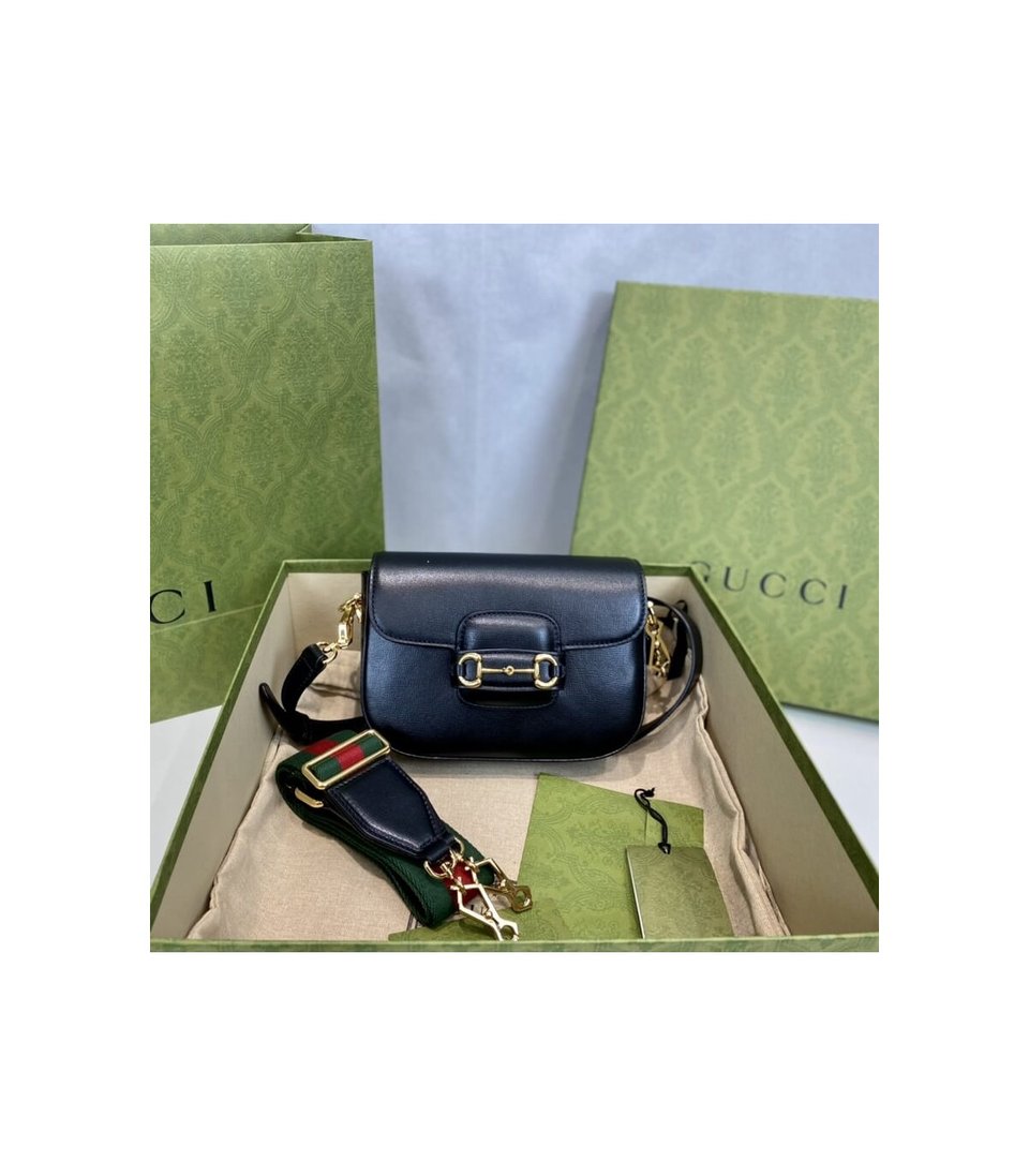 Gucci Horsebit 1955 Mini Bag in Black Leather 20.5cm/8.1in view 6
